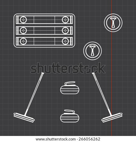 Curling icons set with black sheet