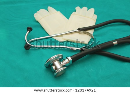 Stethoscope and gloves for examination