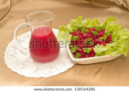 healthy menu ,Beetroot juice and salad
