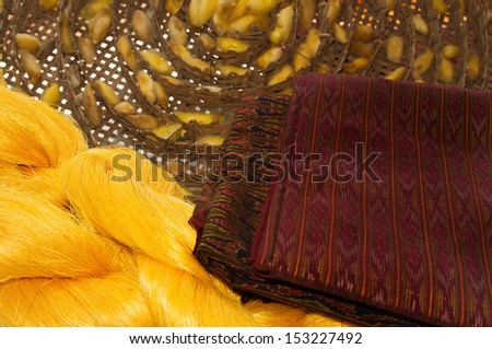 beautiful Thai silk cloths and raw silk threads material