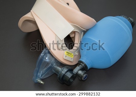 A resuscitation bag with philadelphia cervical collar ,\
Medical instruments