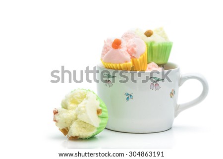 Thai dessert, thai steamed cup cake or cotton cake in cup