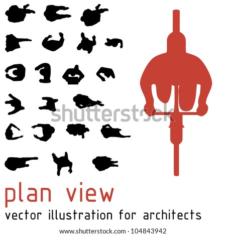 Plan view silhouettes for architectural designs. Vector illustration
