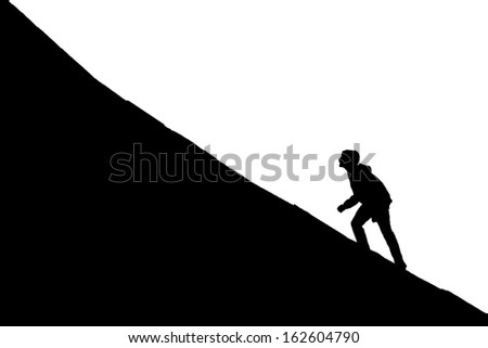 Young boy going up on a slope. Facing a challenge concept