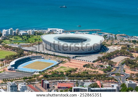 CAPE TOWN, SOUTH AFRICA - DECEMBER 18TH, 2014: The 68000 seater Cape Town Stadium at Green Point as seen from Signal Hill. Venue for several matches during the 2010 Soccer World Cup