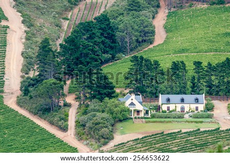 CAPE TOWN, SOUTH AFRICA - DECEMBER 23, 2014: View of a wine farm near Sir Lowreys Pass in the Western Cape Province of South Africa.