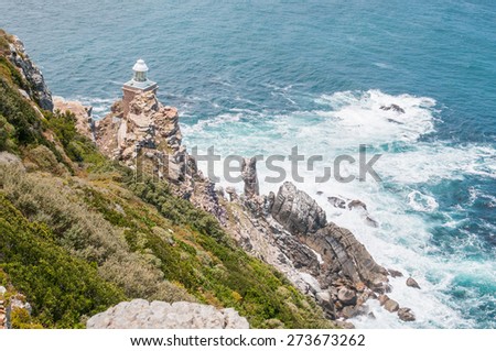CAPE TOWN, SOUTH AFRICA - DECEMBER 12, 2014:  New lighthouse at Dias Point, Cape Point in the Table Mountain National Park. Built 87 meters above sea level