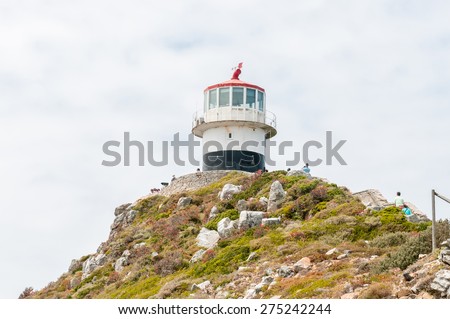 CAPE TOWN, SOUTH AFRICA - DECEMBER 12, 2014:  Historic lighthouse at Cape Point in the Table Mountain National Park in Cape Town, South Africa. In operation from 1860-1919