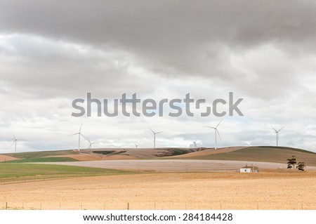 CALEDON, SOUTH AFRICA - DECEMBER 25, 2014: Wind turbines on a wind farm near Caledon in the Overberg region of the Western Cape Province of South Africa