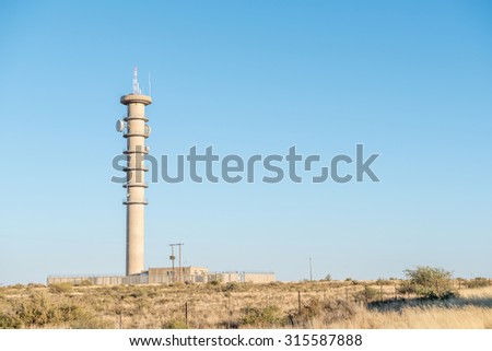 STRYDENBURG, SOUTH AFRICA - AUGUST 9, 2015: A microwave telecommunications relay tower near Strydenburg in the Northern Cape Province