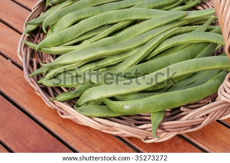 Runner beans on willow basket