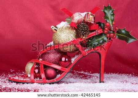 Red stilettos shoes with xmas decorations