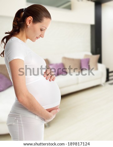 Pregnant beautiful woman at home. Pregnancy