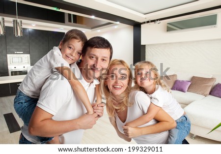 Family with two children at home