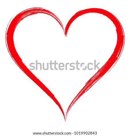Vector Heart shape frame with brush painting isolated on white background