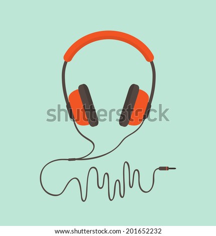 Orange headphones. Vector illustration