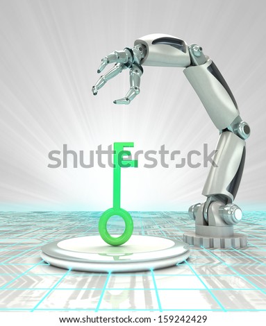 key to cybernetic robotic hand automatic technologies render illustration