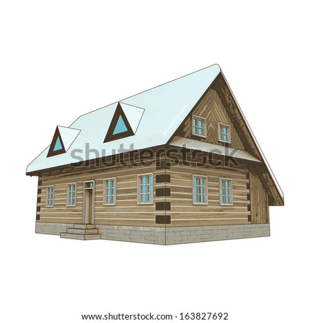 isolated classical winter wooden cottage vector illustration