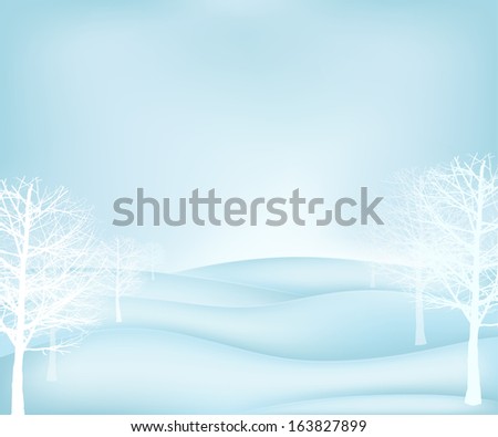 calm winter landscape plain scene with broad leaf trees vector illustration