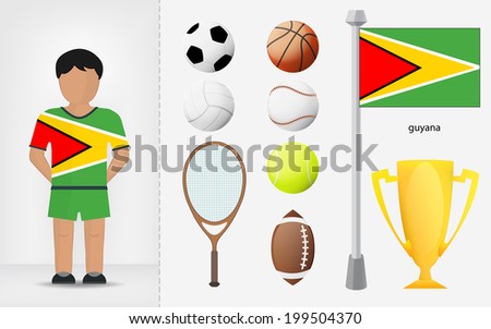 Guyanese sportsman with sport equipment collection vector illustrations