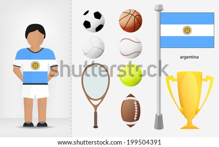 Argentine sportsman with sport equipment collection vector illustrations