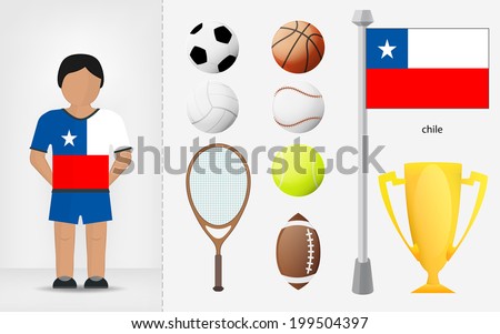 Chilean sportsman with sport equipment collection vector illustrations