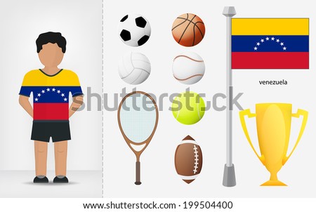 Venezuelan sportsman with sport equipment collection vector illustrations