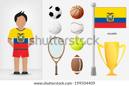 Ecuadorian sportsman with sport equipment collection vector illustrations