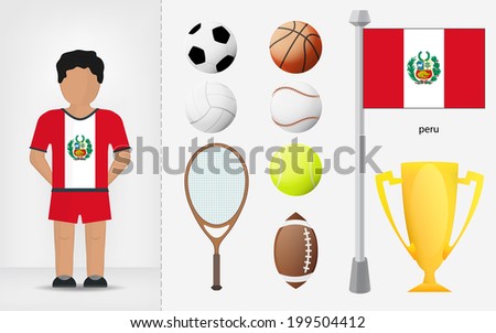 Peruvian sportsman with sport equipment collection vector illustrations