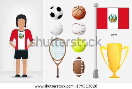 Peruvian sportswoman with sport equipment collection vector illustrations