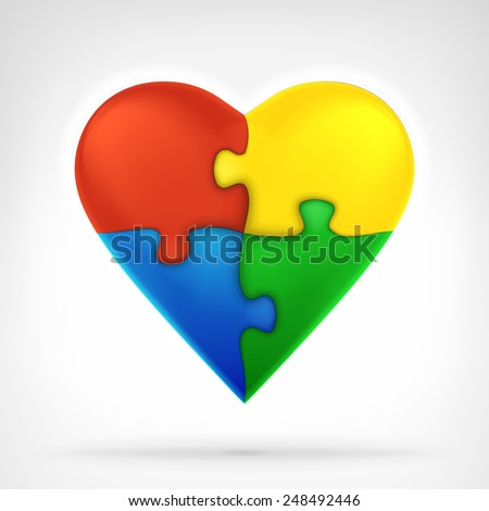heart shaped four puzzle pieces as creative solution graphic design isolated vector illustration on white background