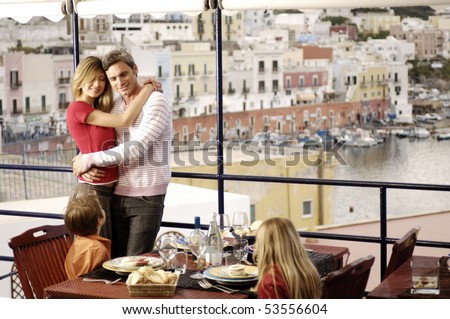 nice family in a sea restaurant