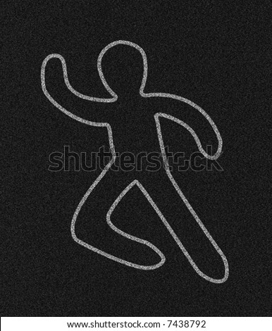 Chalk Outline Of A Person On Black Asphalt Textured Pavement. Stock ...