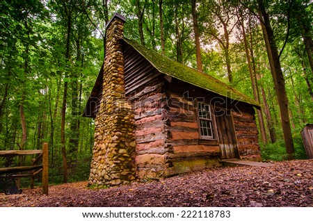 A wild style living cabin in the jungle. Scene from summer in Maryland , USA. Showing how was people in the old time living with the nature. /The Little Cabin