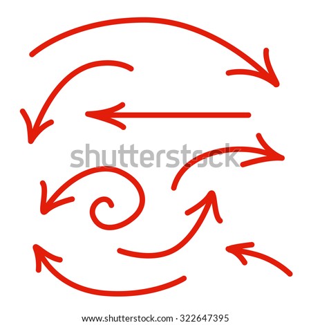 Set of Isolated on White Background Red Arrow Lines. Vector Illustration.