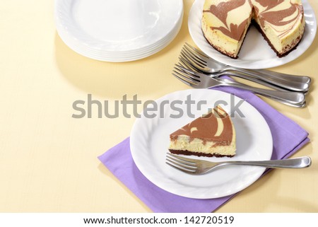 top view chocolate cheesecake with fork
