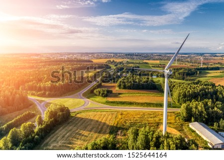 Similar – Image, Stock Photo View on several windmills, wind generators, turbines, producing renewable clean energy by converting kinetic energy