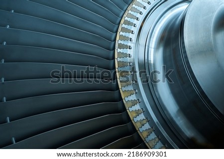 Shiny rotor of powerful steam turbine in light workshop Foto d'archivio © 