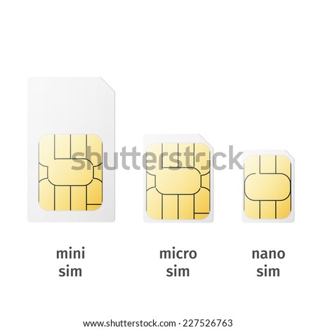 Set of SIM cards of different sizes(mini, micro, nano) isolated on white background. Vector 