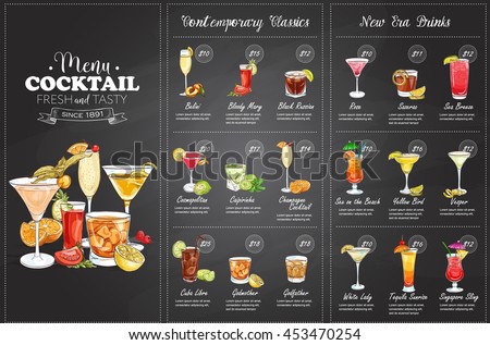Front Drawing horisontal cocktail menu design
