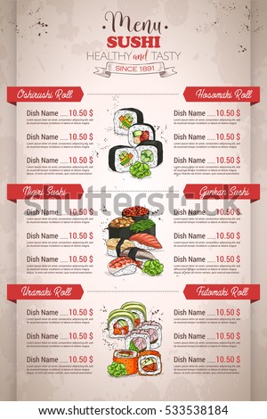 Restaurant vertical color sushi menu