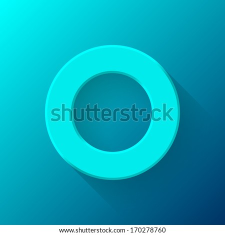 Cyan abstract technology volume knob, blank round button template with flat designed shadow and gradient background for web sites, user interfaces (UI) and applications (apps). Vector illustration.