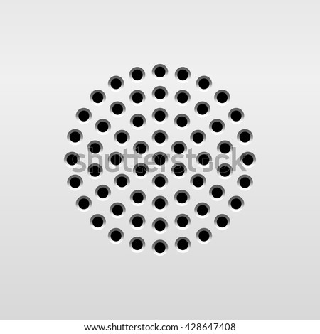 Abstract audio speaker template, dynamic with perforated grill pattern and white background for design elements, web, prints, apps, UI. Vector illustration.
