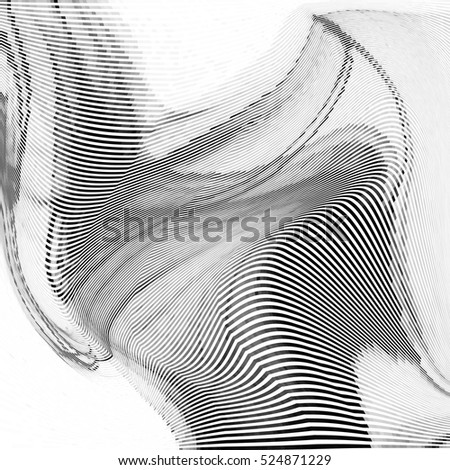 Glitch abstract background with distortion effect, bug, error, random wave black and white, monochrome lines for design concepts, posters, wallpapers, presentations and prints. Vector illustration.