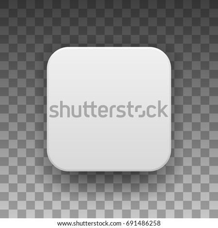 White abstract app icon, blank button template with realistic shadow and light background for design concepts, web sites, user interfaces, UI, applications, apps, mock-ups. Vector illustration.