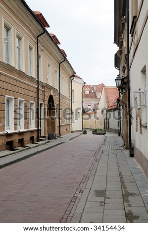 Lane of an old city to Vilnius. Classical architecture. Silence of summer morning