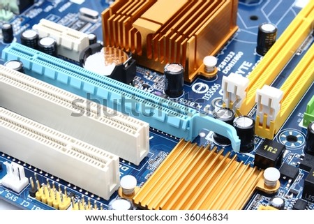 Detail od modern computer mainboard isolated on white background