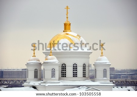 A Dome of Church covered with Snow in Nizhny Novgorod, Russia