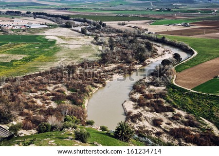 Aerial view of Landscape in Almodovar del Rio, Cordoba, Andalusia, Spain