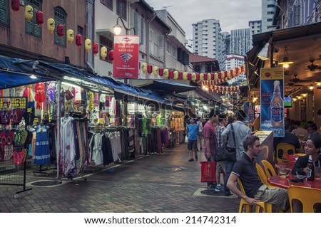 SINGAPORE - MAY 18, 2014: Chinatown with notable chinese buildings, restaurants and decoration. Many tourists find there authentic food, clothes and other stuff